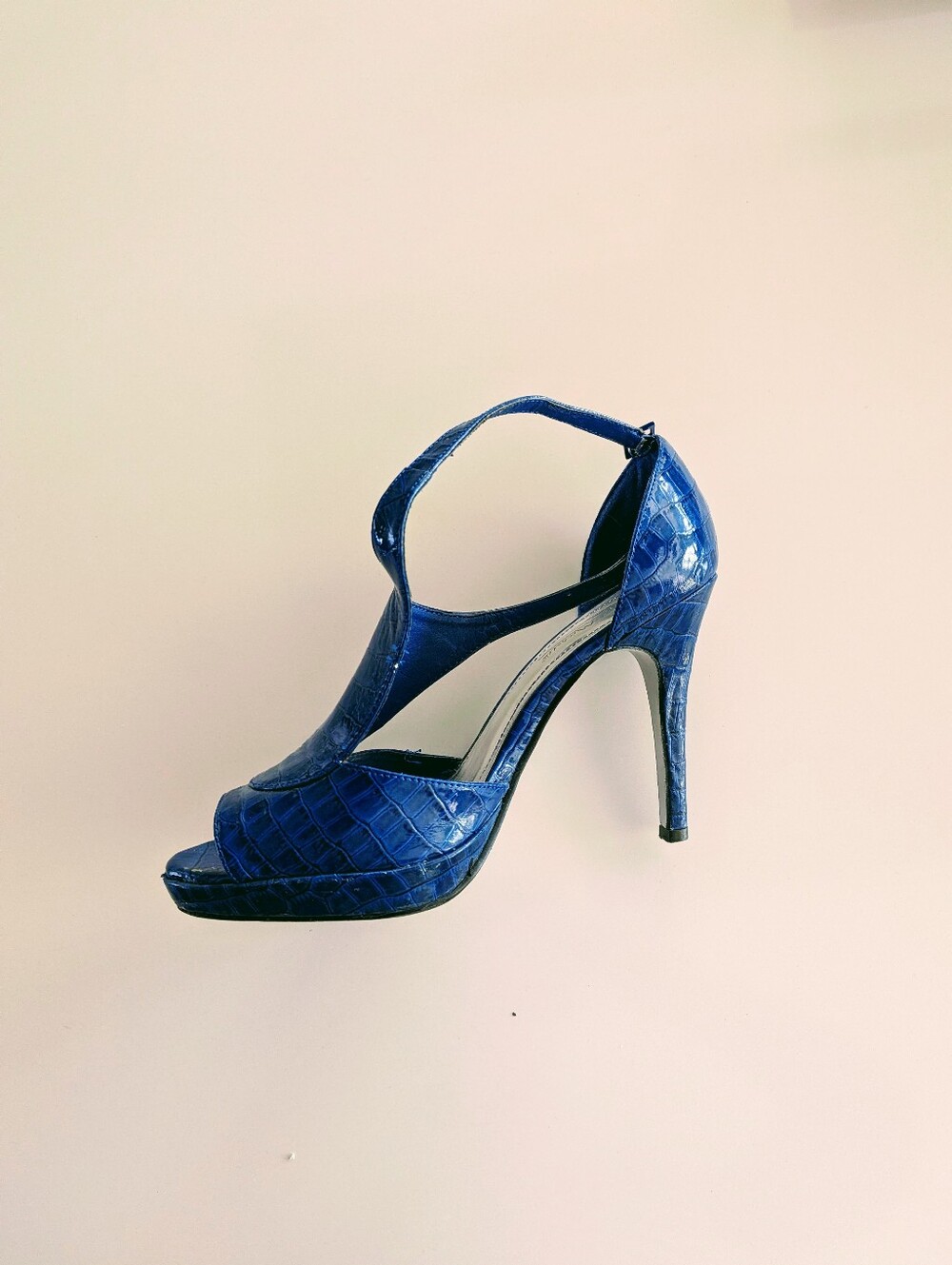 Anne Michelle Blue Croc-Embossed High Heel Platform Sandals
